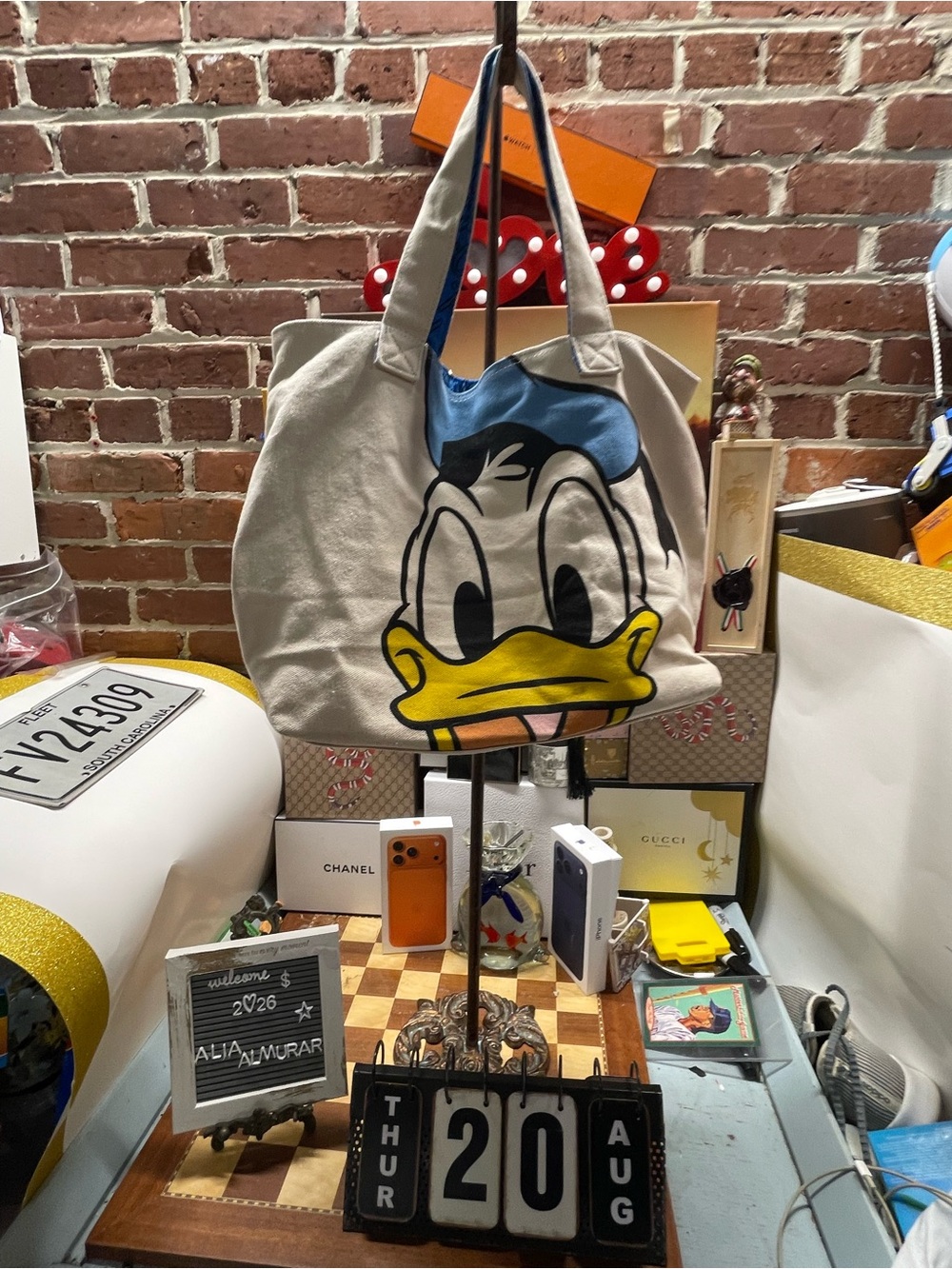 Disney Store Authentic Donald Duck Happy Angry Canvas Tote Bag Purse Multi Use!
